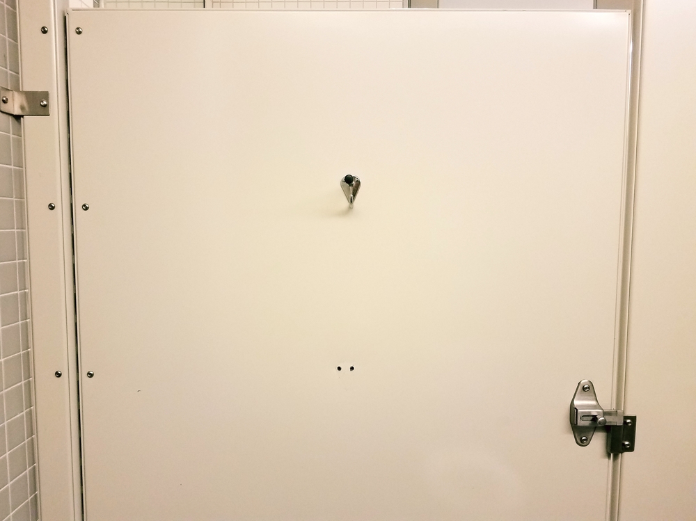 inside of door in bathroom stall