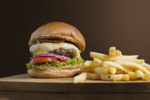 hamburger, snack, french fries