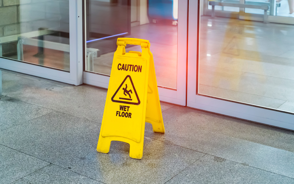 "Caution wet floor" sign in mall