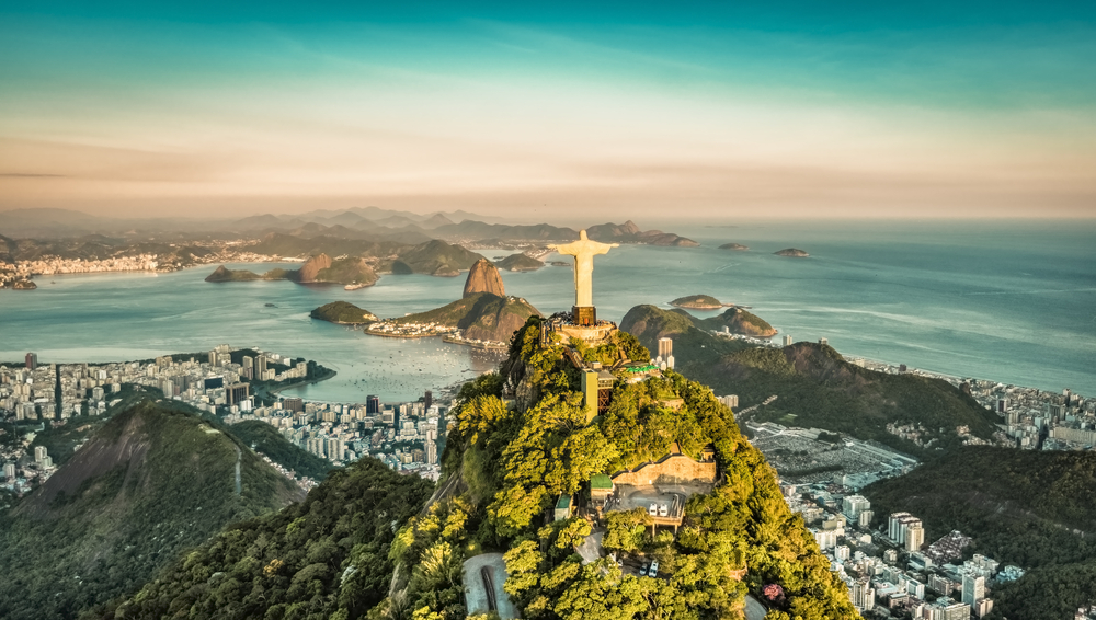 Aerial view of Botafogo Bay from high angle, Rio De Janeiro